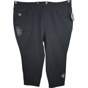 Quacker Factory DreamJeannes Regular Web Embroidered Straight Pants Black 2XS